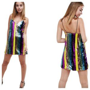 ASOS Stripe Sequin Rainbow Mini Dress size 2